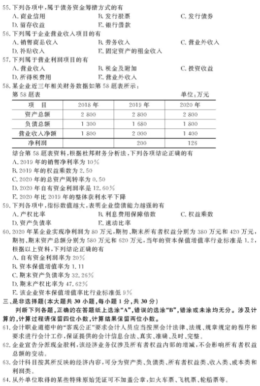 2021浙江財(cái)會(huì)類職業(yè)技能考試試題及答案 考什么內(nèi)容