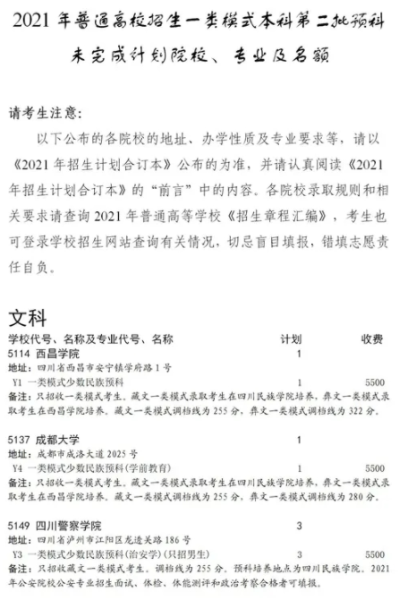 2021四川普通高校一類模式本科第二批預(yù)科征集志愿時間及計劃