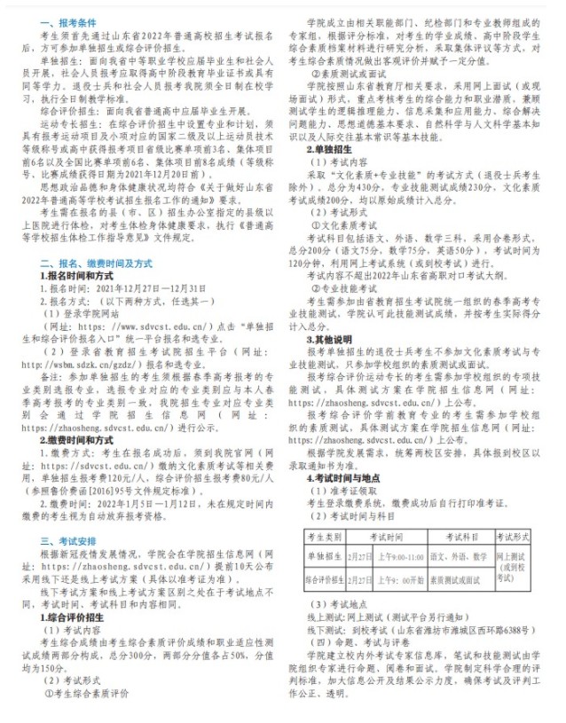 山東科技職業(yè)學(xué)院?jiǎn)握泻途C合評(píng)價(jià)考試報(bào)名時(shí)間2022