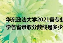 華東政法大學(xué)2021各專業(yè)錄取分數(shù)線（2021年華東政法大學(xué)各省錄取分數(shù)線是多少）